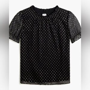 J Crew Womens Ruffleneck top with foil clip dot Black Gold XXL Polkadot Preppy